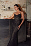 Patterned Velvet on Mesh Gown in Black