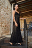 Patterned Velvet on Mesh Gown in Black