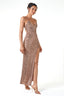 Sequined Halter Deep V Lace-Up Slit Gown in Champagne