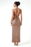 Sequined Halter Deep V Lace-Up Slit Gown in Champagne