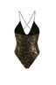 Gold-Leopard Print Plunge Bodysuit