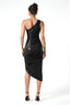 One-Shoulder Cut-Out Ruched Slit Midi Dress in Black