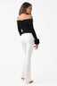 Off Shoulder Long-Sleeve Top in Velvet with Fur Sleeves in Black