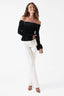 Off Shoulder Long-Sleeve Top in Velvet with Fur Sleeves in Black