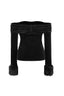 Off Shoulder Long-Sleeve Top in Velvet with Fur Sleeves in Black