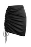 Satin Drawstring Ruched Pencil Mini Skirt in Black