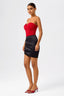 Satin Drawstring Ruched Pencil Mini Skirt in Black