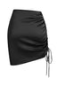 Satin Drawstring Ruched Pencil Mini Skirt in Black