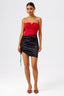 Satin Drawstring Ruched Pencil Mini Skirt in Black