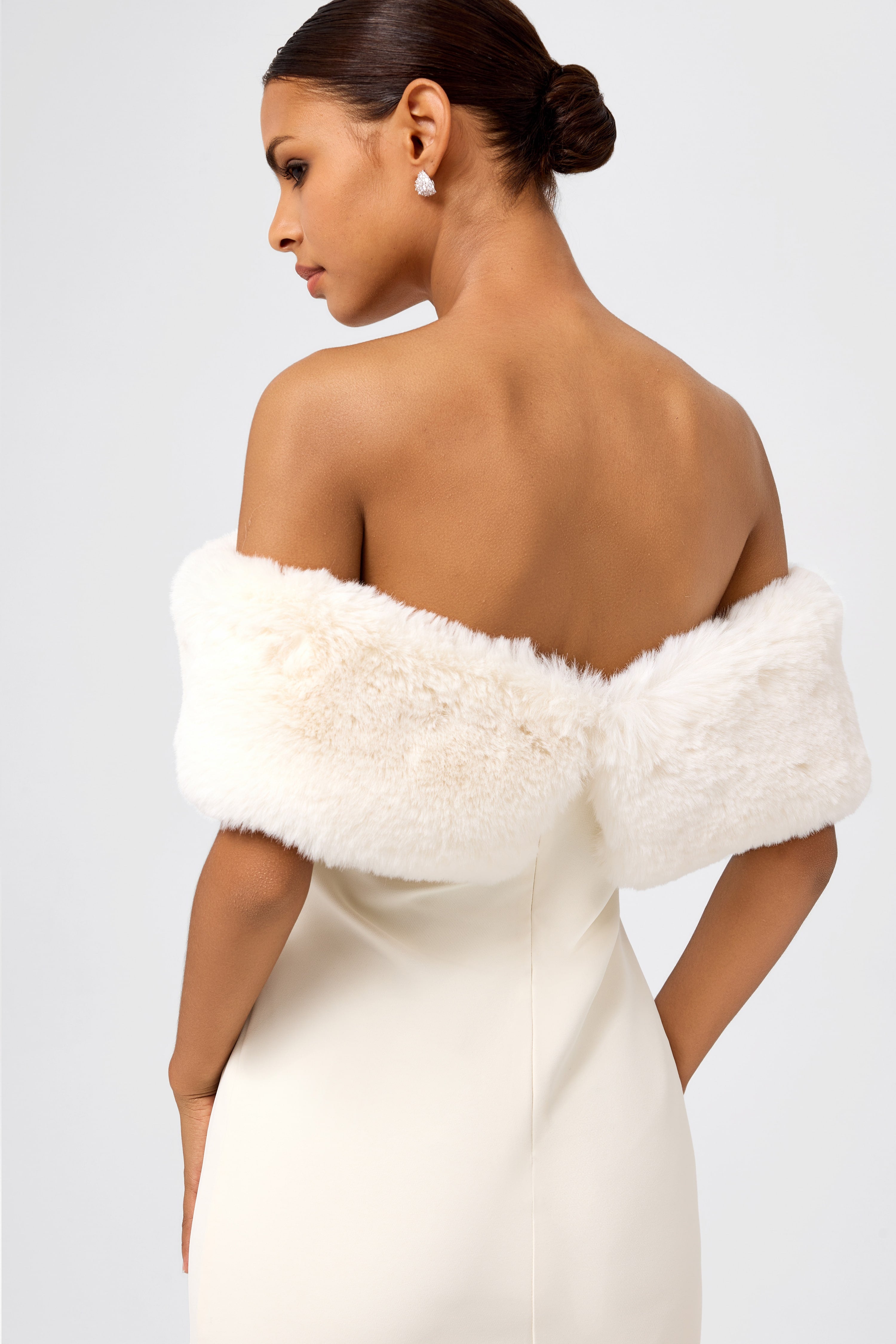 faux fur trim off shoulder midi dress Black Off Shoulder Faux Fur Trim Midi Dress Black / 6