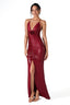 Deep V-Neck Detachable Rose Strap Gown in Wine