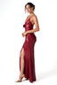 Deep V-Neck Detachable Rose Strap Gown in Wine