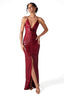 Deep V-Neck Detachable Rose Strap Gown in Wine