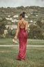 Deep V-Neck Detachable Rose Strap Gown in Wine