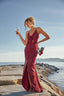 Deep V-Neck Detachable Rose Strap Gown in Wine