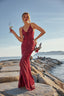 Deep V-Neck Detachable Rose Strap Gown in Wine