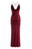 Deep V-Neck Detachable Rose Strap Gown in Wine