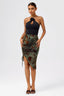 Velvet Jacquard Drawstring Slit Mini Skirt in Floral Green