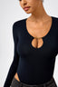 U-Neck Cut-Out Long Sleeve Bodysuit in Black