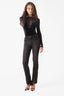 Mesh Panel Velvet Long Sleeve Bodysuit in Black