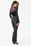 Mesh Panel Velvet Long Sleeve Bodysuit in Black