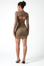 Knitted Ribbed Mini Dress with Shrug in Vintage Gold