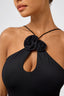 3D Rose Halter Cross-Over Sleeveless Top in Black