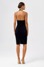 Pearl Halter Deep V Velvet and Tulle Midi Dress in Black